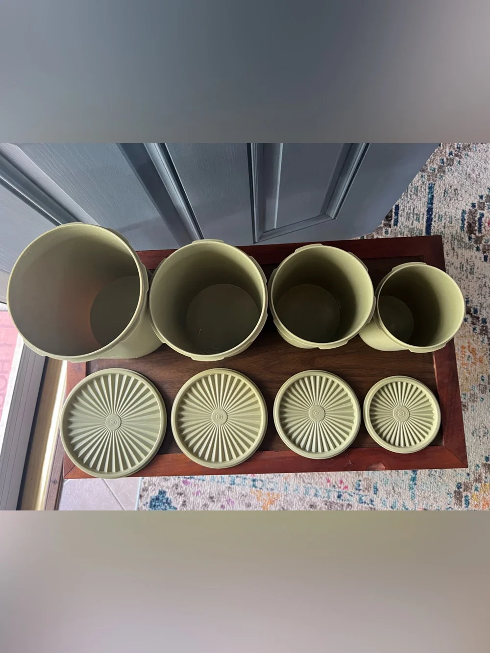 Vintage Tupperware Servalier Set of 4 Avacado Green Canisters